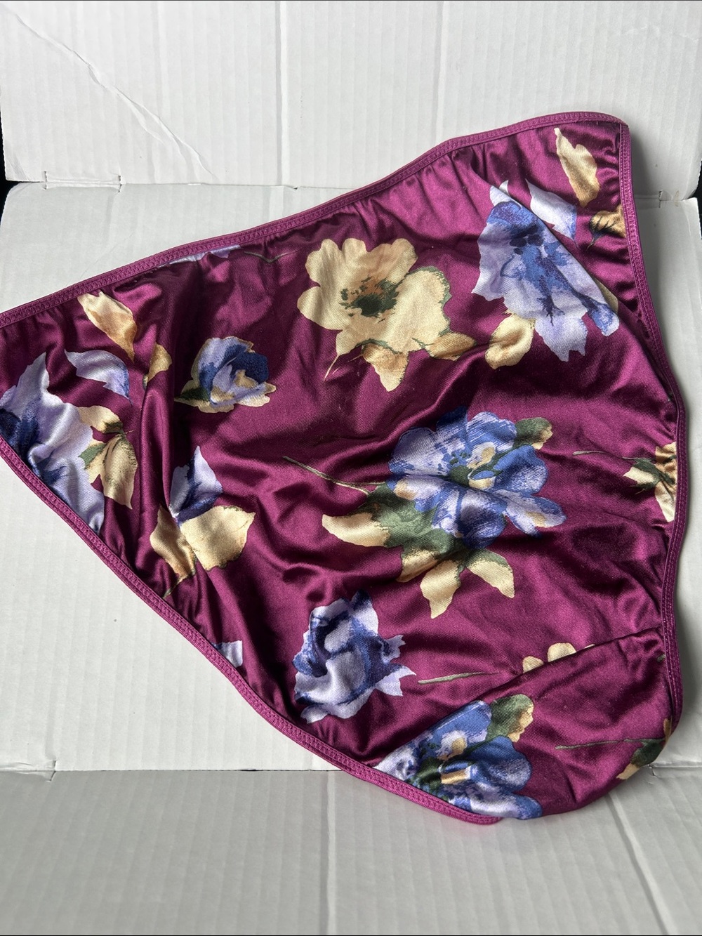 VTG - Floral Satin Bikini Panty in Plum string size  L - Picture 2 of 2